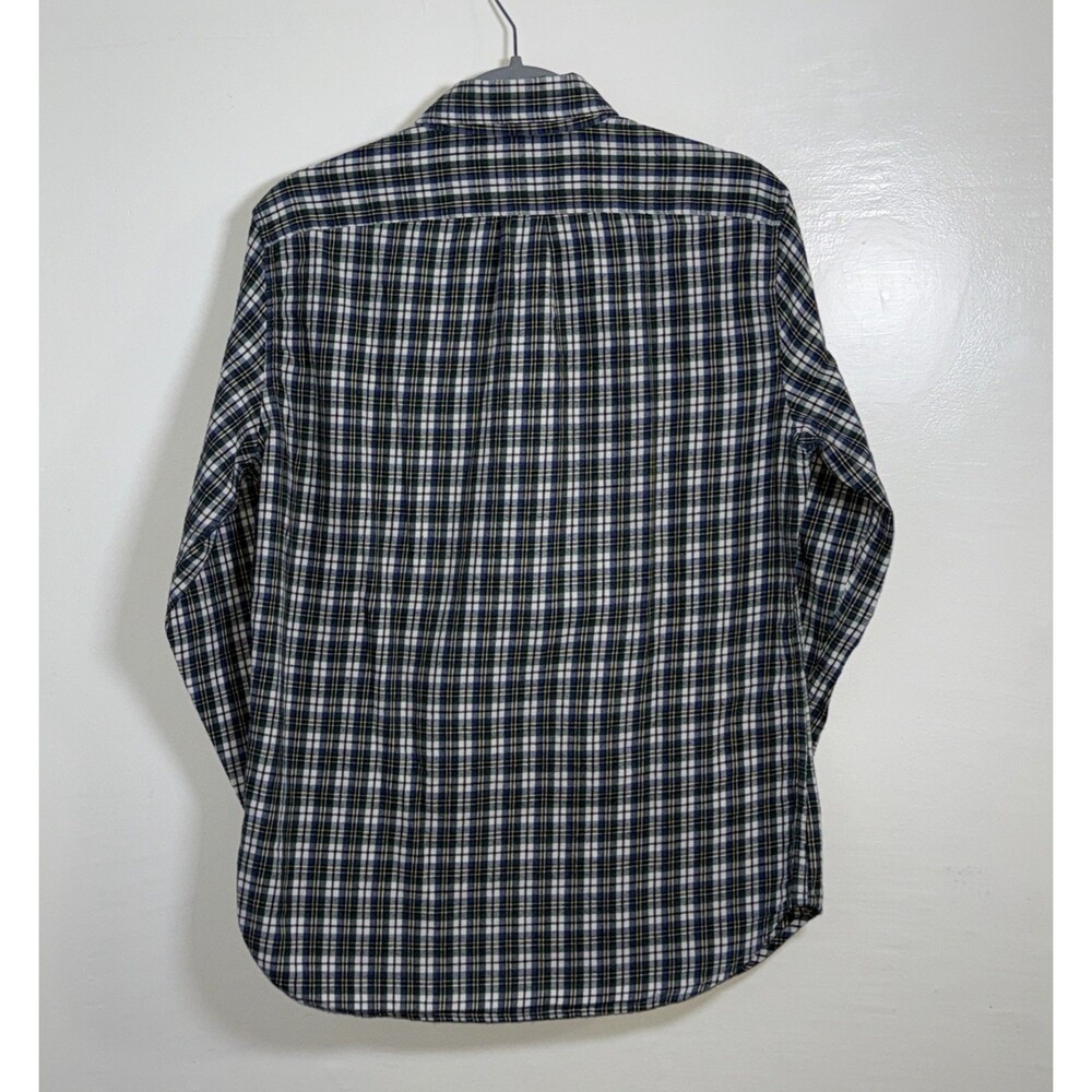 J.Crew Mens Flannel Blue Green White Plaid Long Sleeve Shirt Botton Down Size M - Picture 2 of 10
